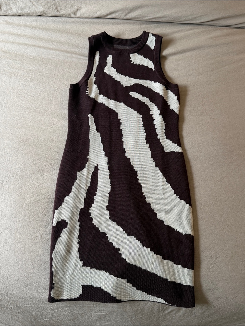 Sleeveless Zebra-Print Knit Dress - brown &   Cream